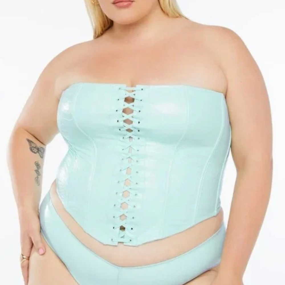 Savage x Fenty Queen Of The Galaxy Mint Green Faux Leather Corset & Panty Set 3X